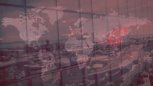 World Map Global Network with Spreading Red Pattern Animation