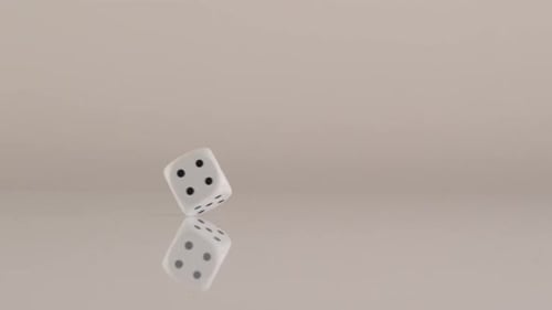 Dice Tossed in Slow Motion on a Reflective Surface