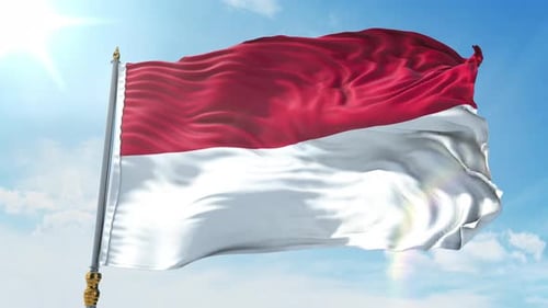Realistic Indonesian Flag Waving in Wind