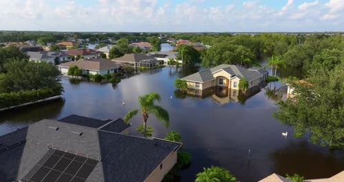 Flooded Residential Area with Underwater Houses From Hurricane Debby Rainfall Water in Sarasota