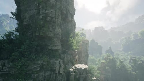 A Scenic Rocky Cliff with Lush Vegetation in China