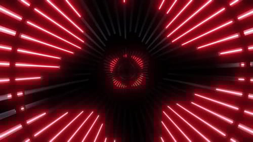 Dynamic red neon tunnel vortex with energetic pulsing motion