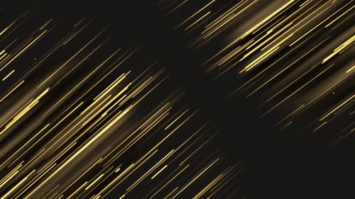 Fond de particules d'or, un flux lumineux de fines lignes de particules lumineuses sur fond noir.
