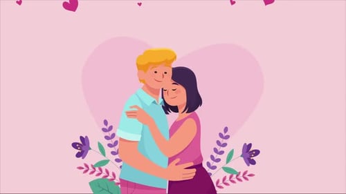 Loving Couple Hugging Animation with Hearts