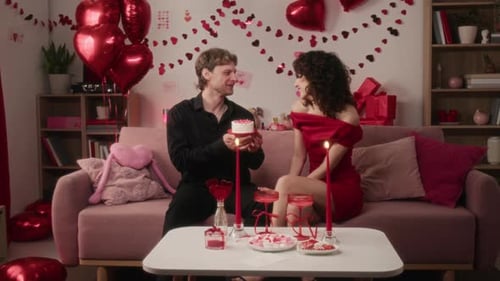 Loving couple celebrating a special occasion at home