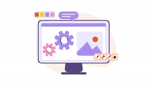 Design and development gears editing icons depict digital innovation.