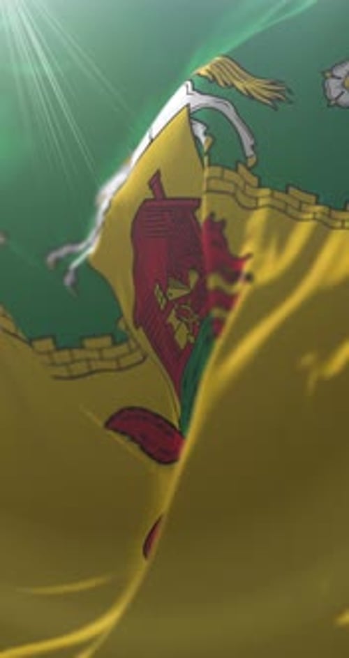 Animated Vertical Flag with Heraldic Animals Waving