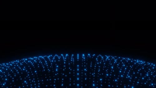 Blauer neonförmiger Animationshintergrund mit rotierenden Punkten, Kugel