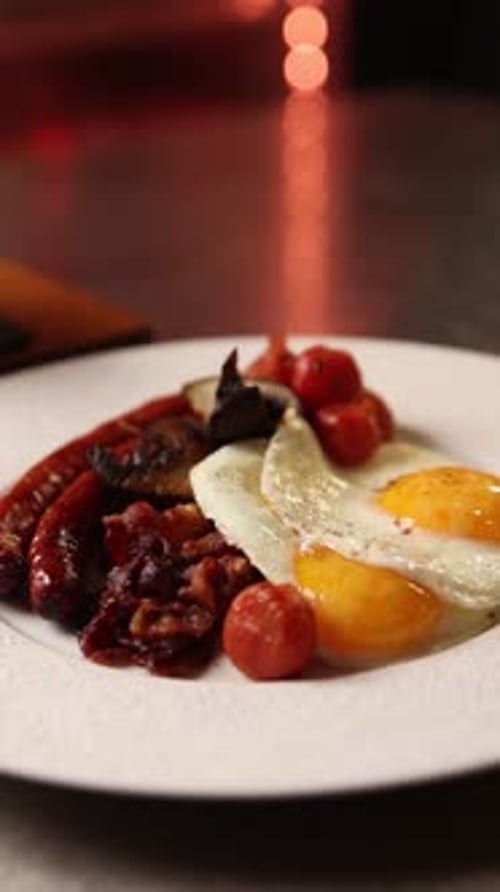 A delicious breakfast at a European restaurant. Close-up