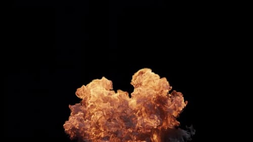 Intense fiery blast with dense dark smoke expanding rapidly on black