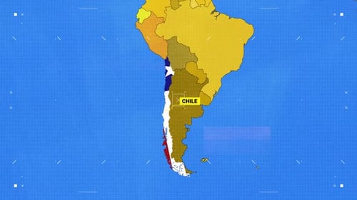 Flagge und Karte von Chile in gelber und blauer Farbe im neuen Stil