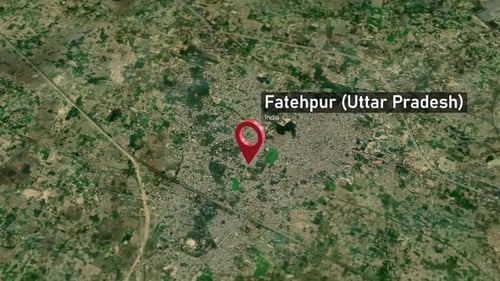 Zoom sur la carte de la ville de Fatehpur (Uttar Pradesh, Inde) de l'espace à la Terre