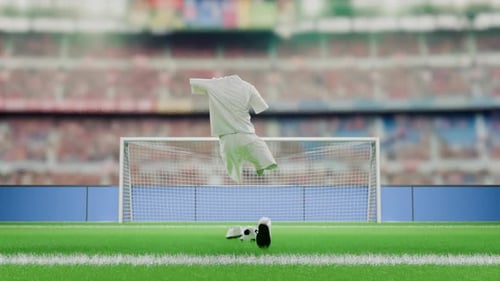 3D Animated Soccer Uniform Kicking Ball in Stadium