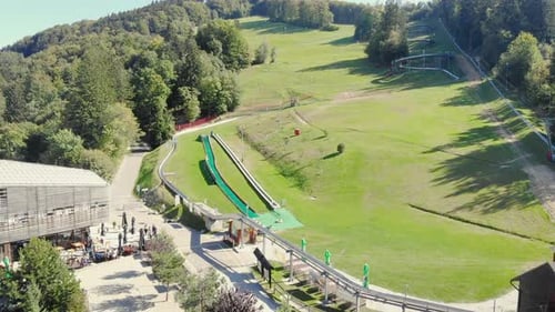 Celjska ski slope summer toboggan fast and thrilling track. Fly over