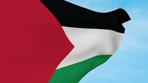 Waving Palestinian Flag Against Blue Sky Background