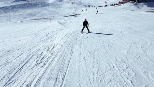 Show of ski athletes in super slow motion