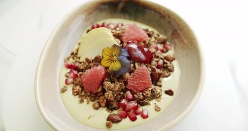 Breakfast Bowl with Fruit and Granola Overhead