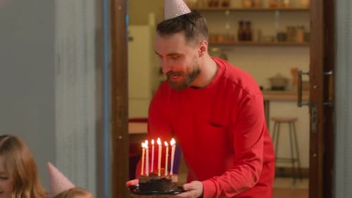 Happy Family Celebrates a Birthday at Home