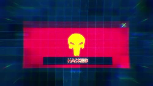 Hacked Warning Message with Glitch Effect and Skull Icon