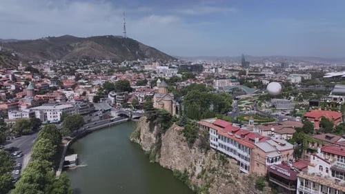 Flying Over The Center Of Tbilisi