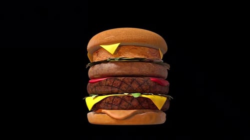 Spinning 3D Animated Burger for Fast Food Promotion