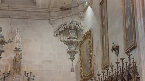 ornate hanging censer inside historic catholic church