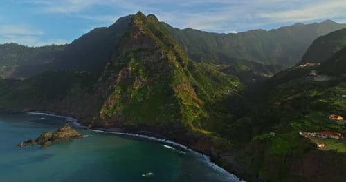 Coast of a Green Island in the Atlantic Ocean Madeira Landscape with Mountains and Ocean Cliffs