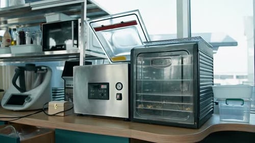 Professional commercial empty clean modern kitchen in restaurant or cafe Metal kitchen equipment