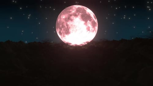 Glowing Red Moon Rising in Dark Night Sky Animation