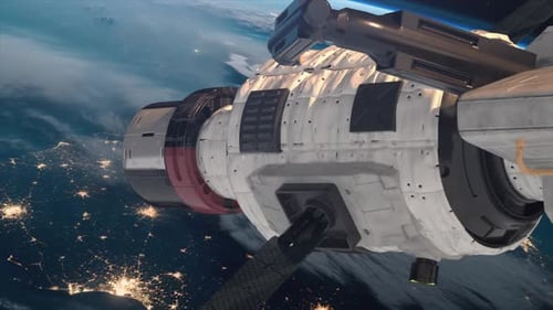 Closeup View of a Spaceship From Space Planet Earth in the Background Space Travel Animation Concept