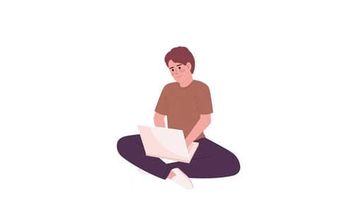 Animated Boy Typing on Laptop