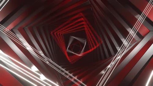 Red And White Movement Of Spiral Neons Through Square Tunnel Background Vj Loop In 4K