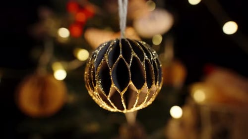 Black and Gold Geometric Christmas Ornament Close Up