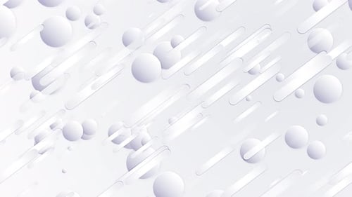 Composición geométrica con esferas que caen, rayas, animación digital minimalista, geométrica, tecnología BG