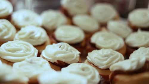 Wedding Venue Tray Of Iced Cup Cakes, Close Up Shot