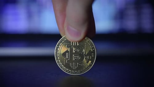 Cryptocurrency Coin Superimposed Against a Dynamic Digital Background Visual Representation