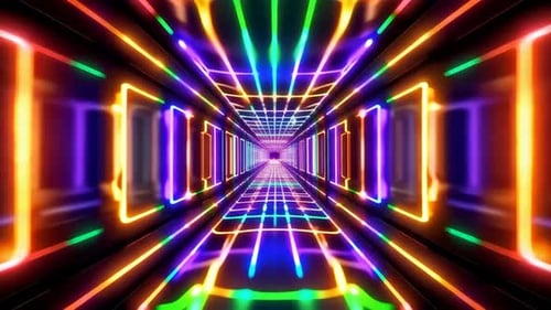 Seamless Neon Grid Tunnel Loop Background