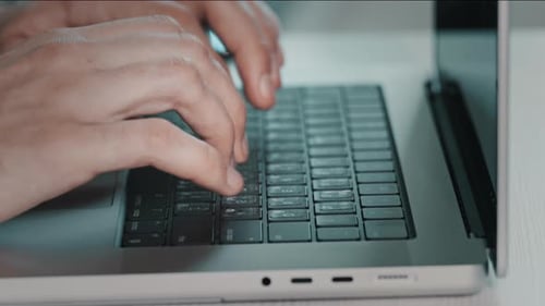 Man Hands Typing on Laptop Closeup Online Project