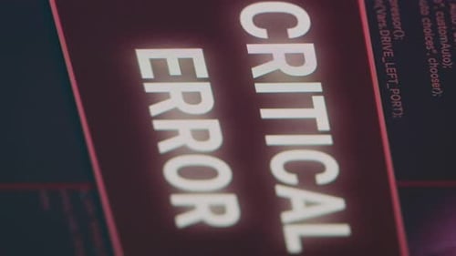 Critical Error Message on Computer Screen Close Up