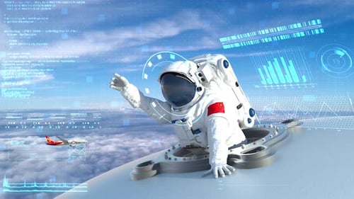 Futuristic Astronaut in Space with Digital HUD Display