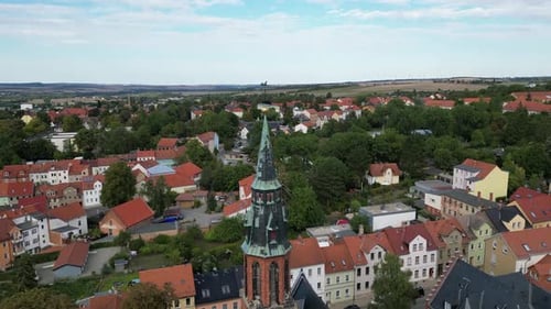Aerial video around a church in Apolda, thuringia, Germany