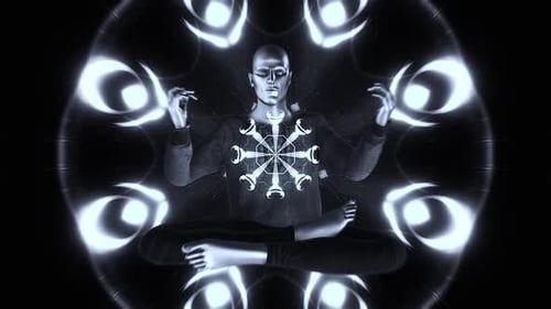 Abstract Meditation Figure with Glowing Geometric Patterns Loop