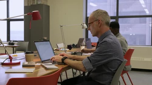 Businessmen Working at Laptops in Open Plan Office 3034 Years
