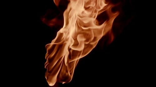 Burning fire flame torch with isolated black background - close up shot