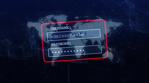 Digital Login Screen with Glitch Effect and World Map Background