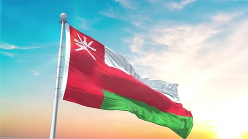 Oman Flag Waving in Blue Sky 3D Animation