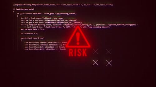 Digital Glitch Risk Warning with Hacking Code Animation