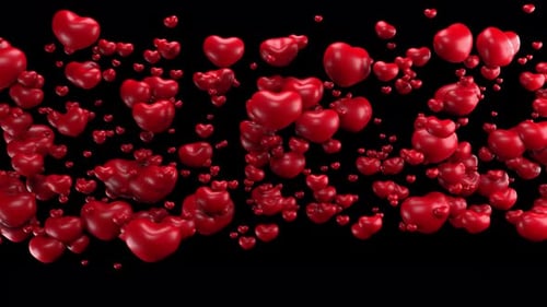 Animated 3D Red Hearts Flying Up Transition
