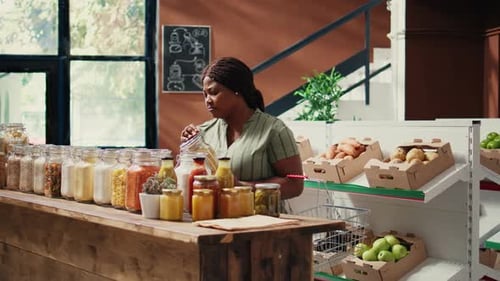 Woman Shopping at a Sustainable Grocery Store