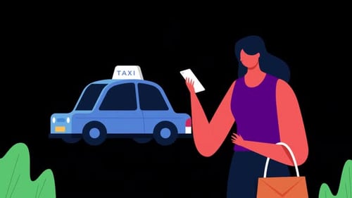 Woman Ordering Taxi With App Alpha Channel